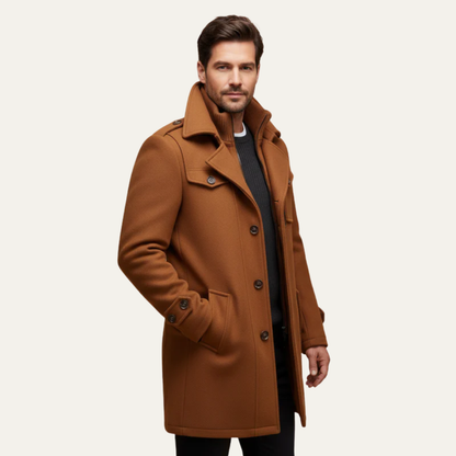 Men’s Military Inspired Wool Blend Mid Thigh Topcoat