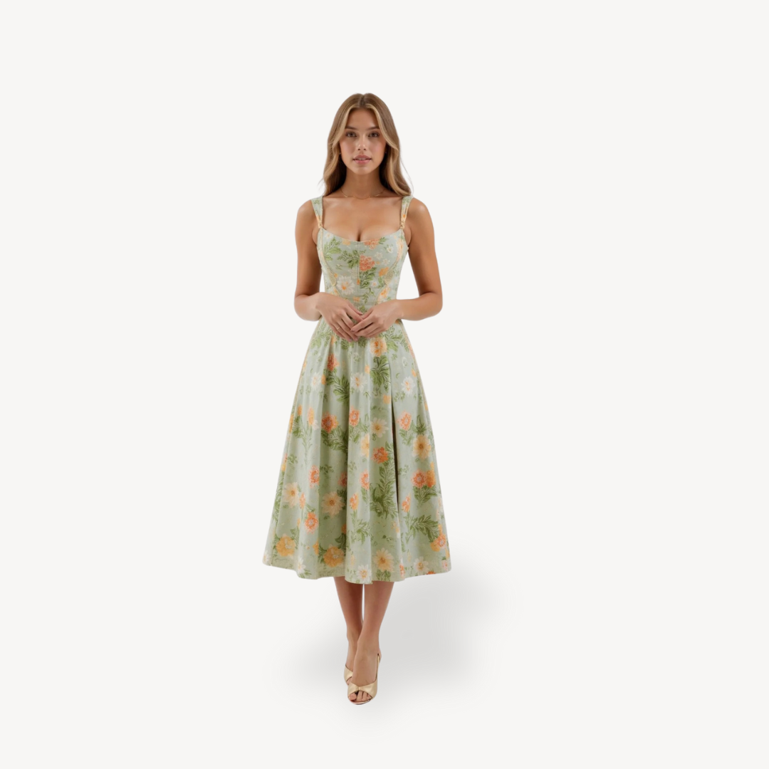 Women's Floral Print Midi Dress Cotton
