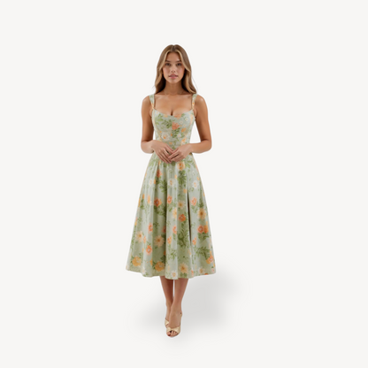 Women's Floral Print Midi Dress Cotton