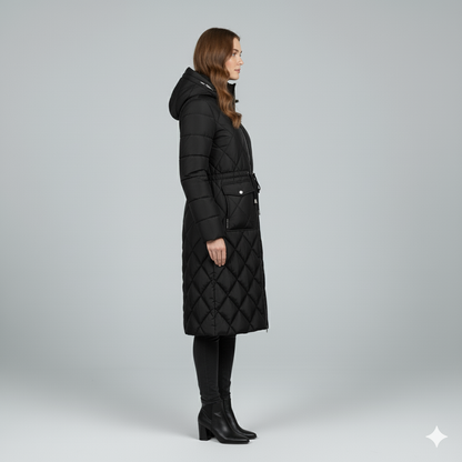Violi | Padded Jacket - Quilted Hooded Knee-Length Winter Coat for Women
