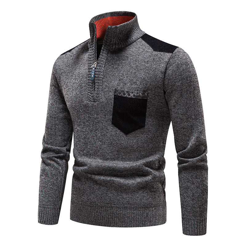 Men’s Quarter Zip Patch Shoulder Pullover Sweater