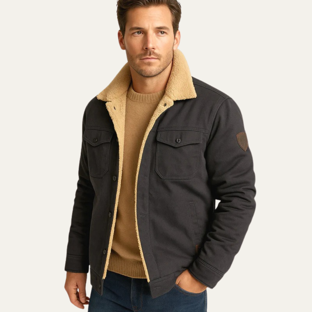 Men’s Faux Shearling Lined Snap Front Trucker Jacket