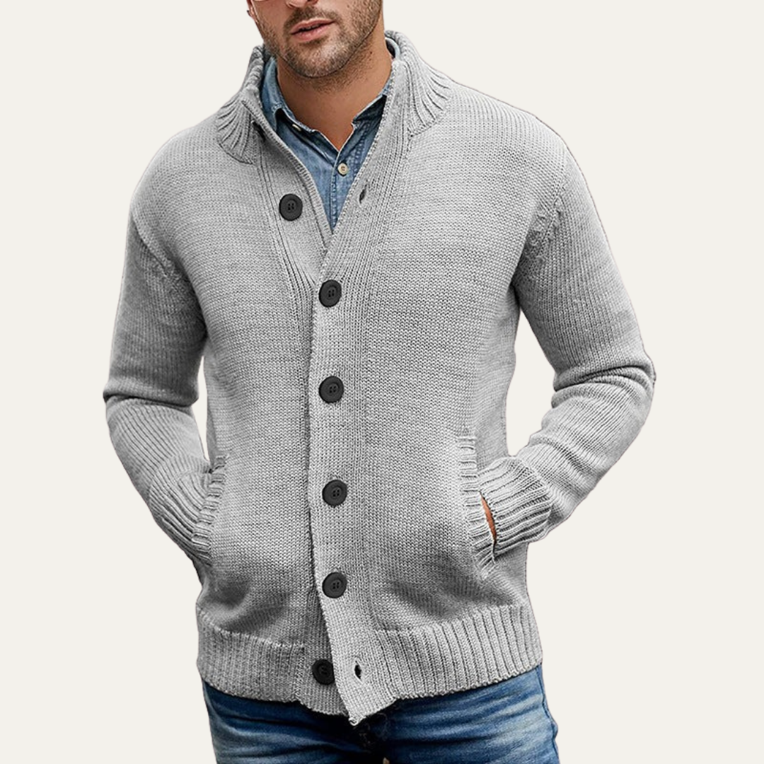 Men’s Chunky Textured Mock Neck Button Cardigan