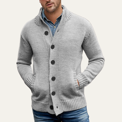 Men’s Chunky Textured Mock Neck Button Cardigan