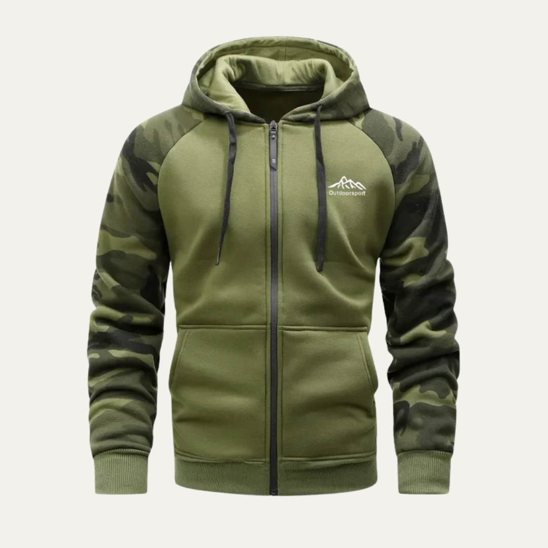 Men’s Camouflage Sleeve Sporty Zip Up Hoodie