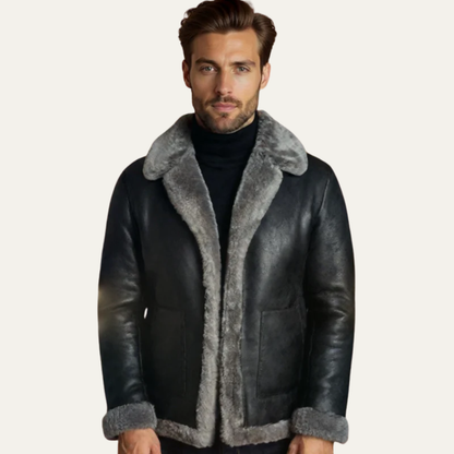 Men’s Shearling Trim Aviator Leather Jacket