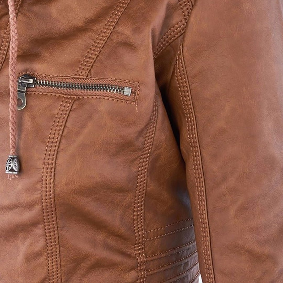 Women's Waterproof Leather Hooded Jacket