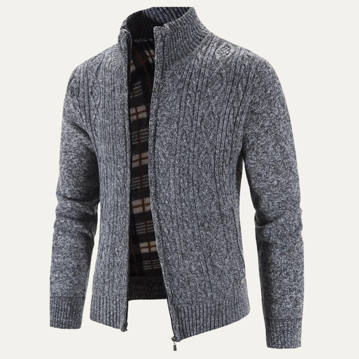 Men’s Mottled Cable Knit Full Zip Cardigan