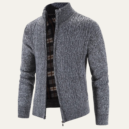 Men’s Mottled Cable Knit Full Zip Cardigan