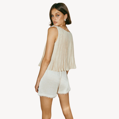 Women's Linen Pleated Tie-Front Top