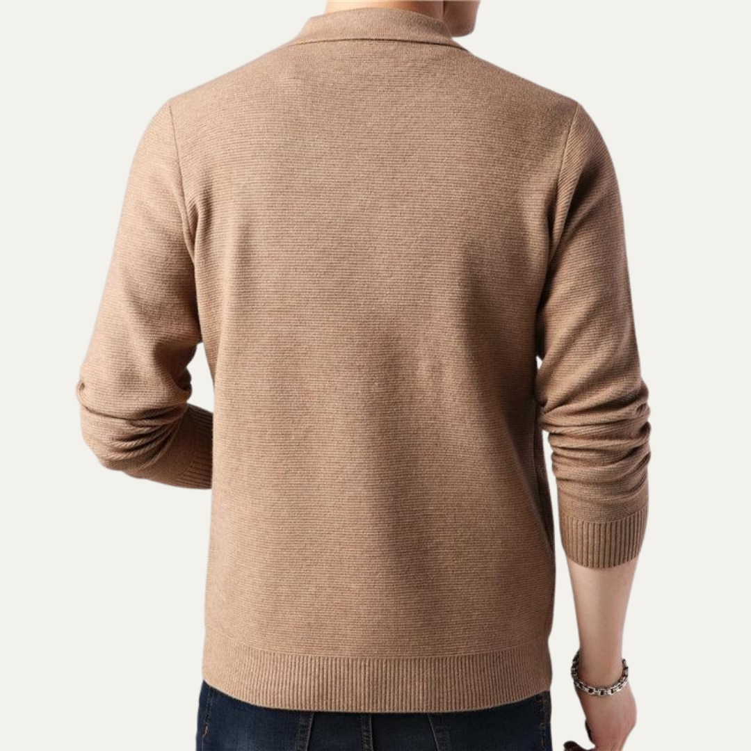 Men’s Knit Button Front Cardigan with Shirt Collar