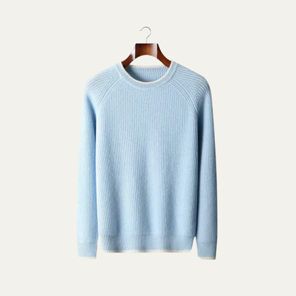 Men’s Ribbed Crewneck Sweater with Contrast Trim