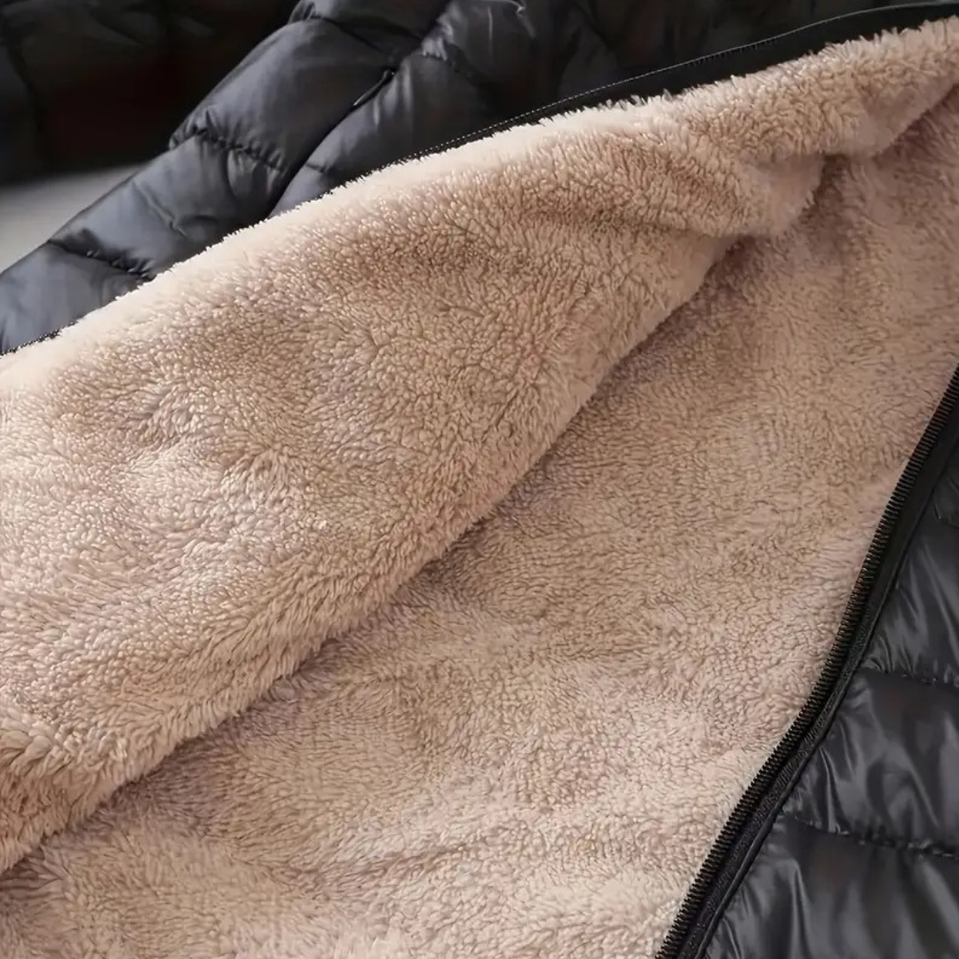 Women's Hooded Puffer Jacket with Sherpa Lining