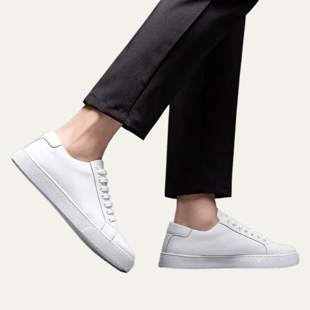 Men’s Leather Low Top Sneakers with Thick Cupsole