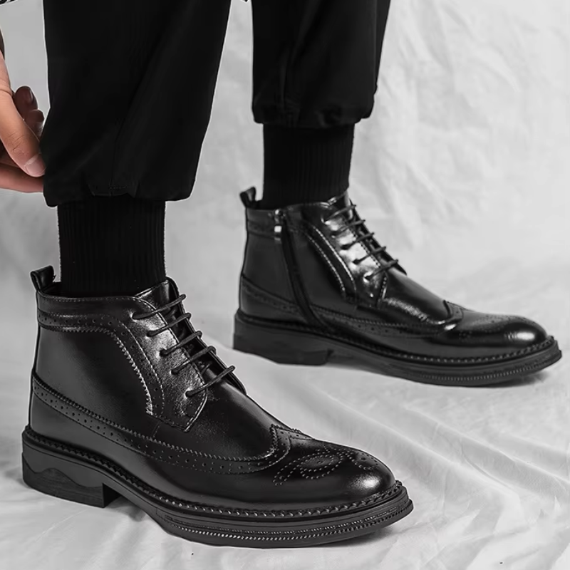 Premium Vegan Leather High Top Chelsea Ankle Boots - BritishElegance