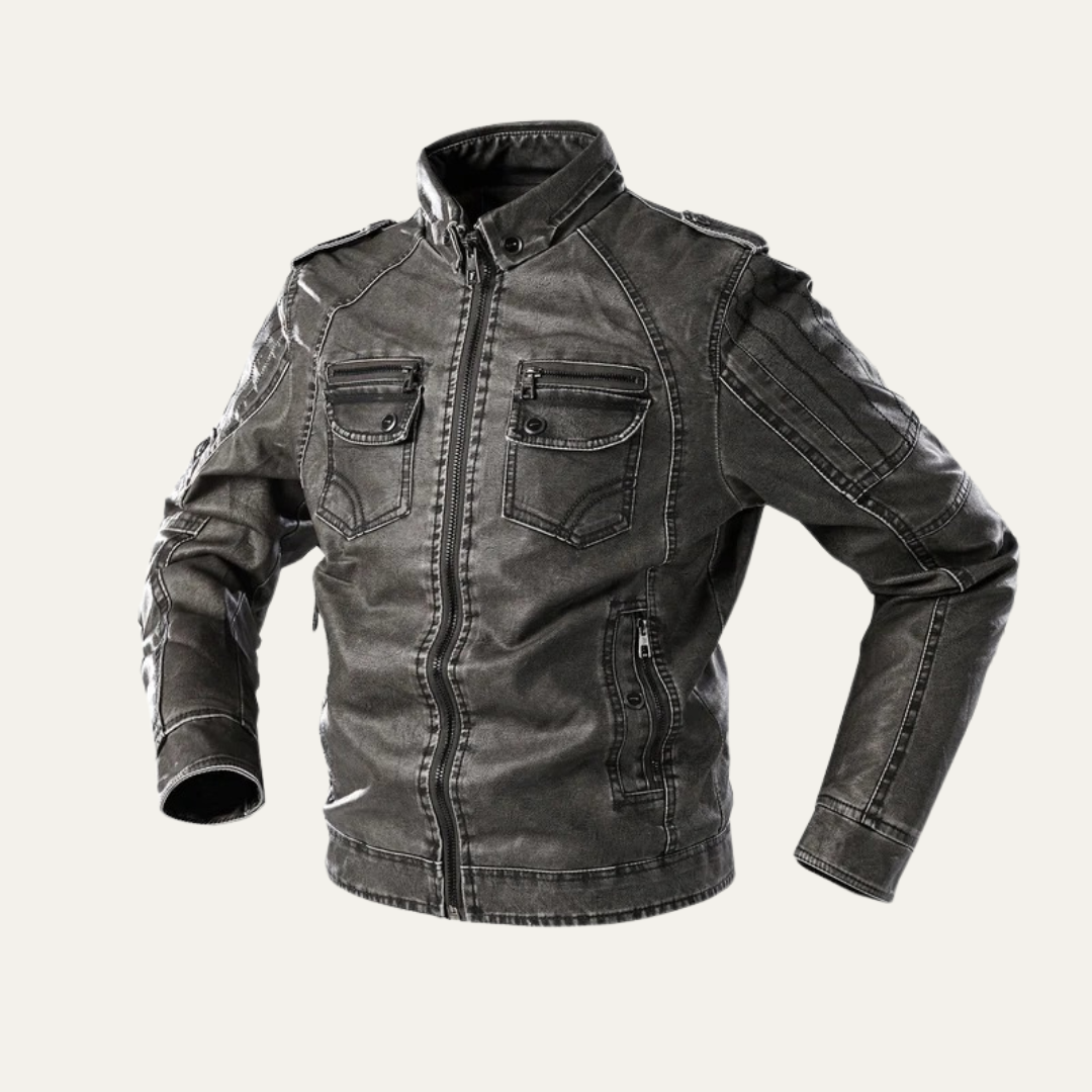 Men’s Biker Style Multi Pocket Leather Jacket