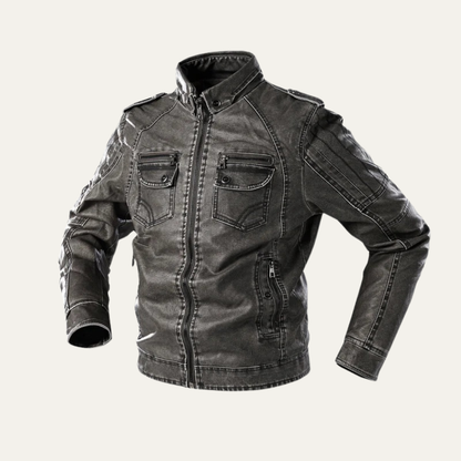 Men’s Biker Style Multi Pocket Leather Jacket