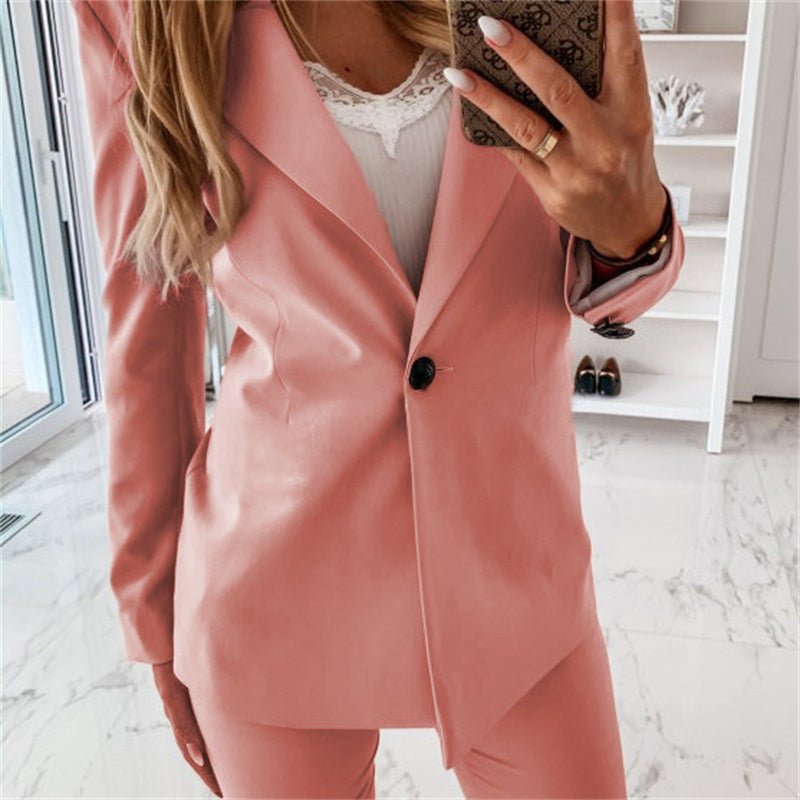 Classic Women's Single Button Wool Blazer