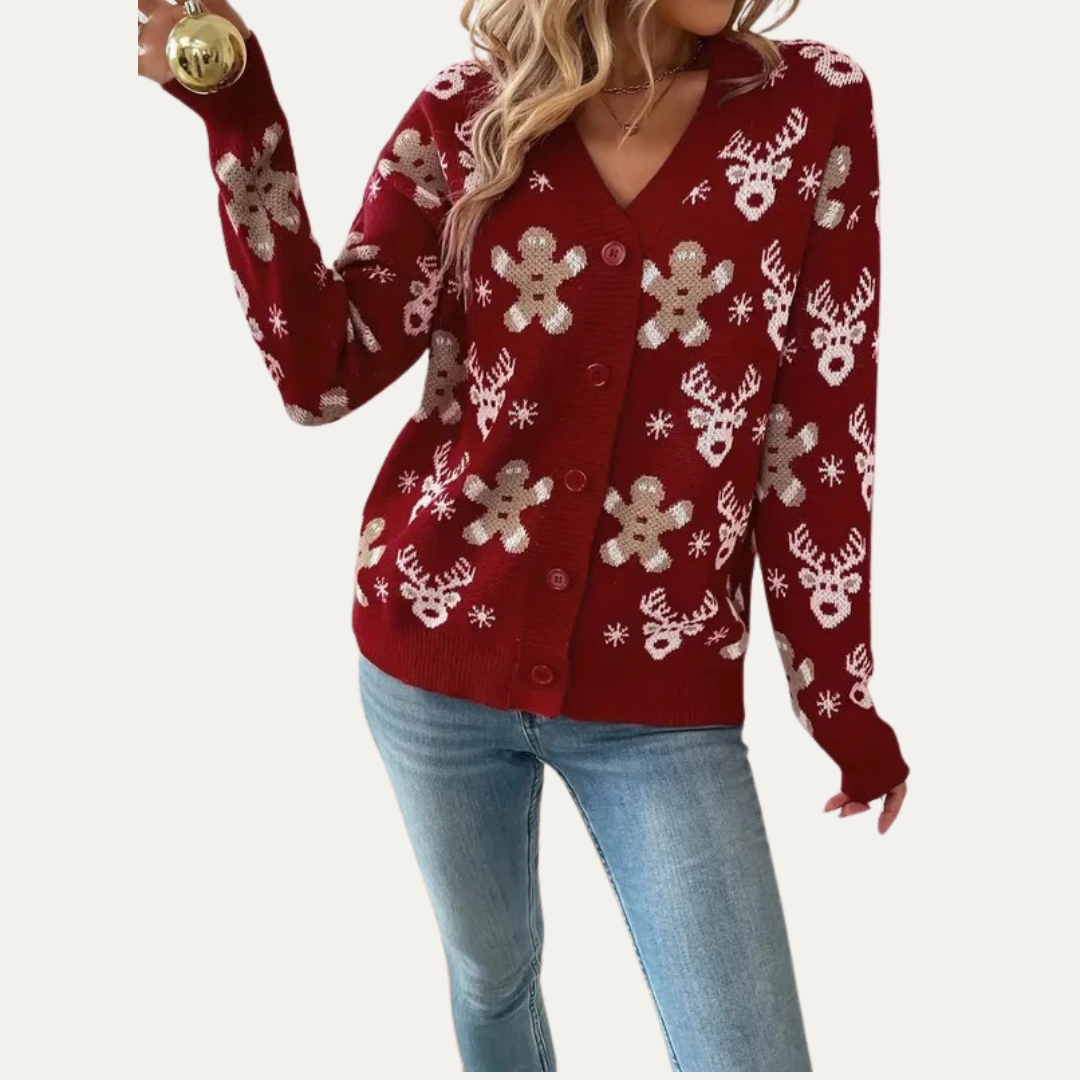 Women’s Festive Gingerbread Knit Button Cardigan