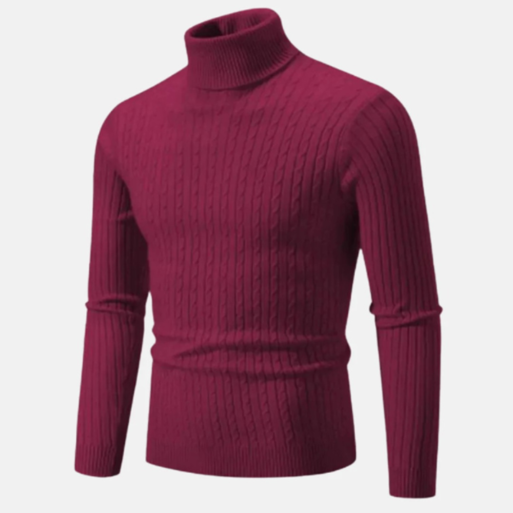 Men’s Fitted Cable Knit Turtleneck Sweater