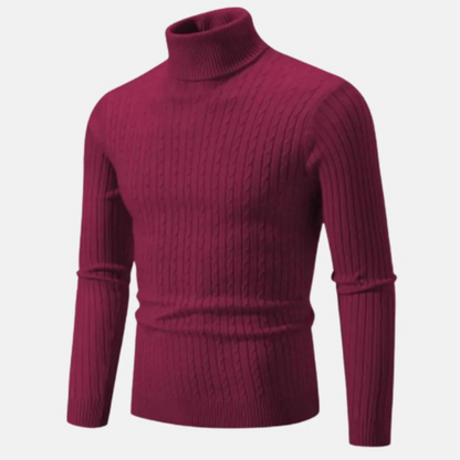 Men’s Fitted Cable Knit Turtleneck Sweater