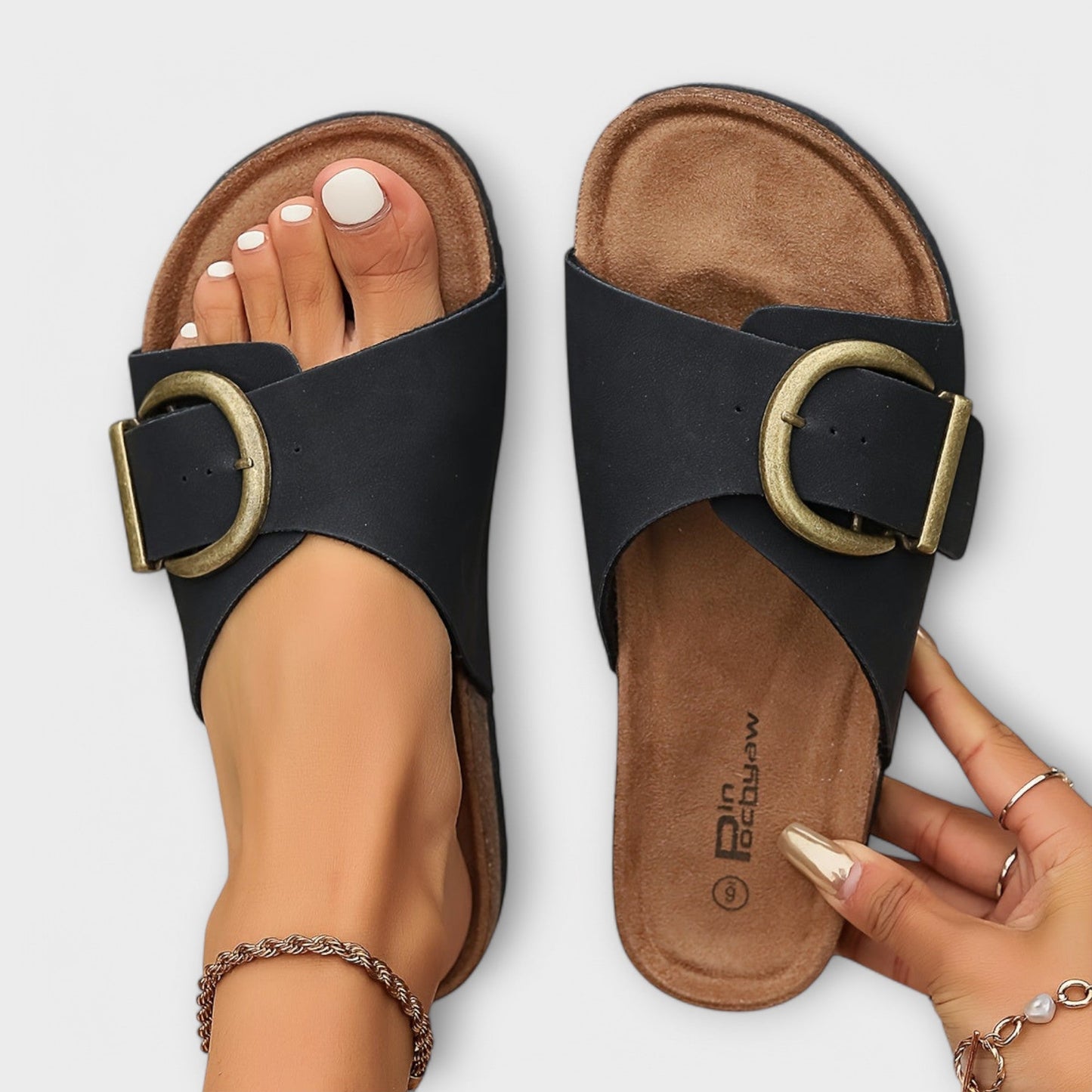 Vera - Women's Cork Sandals With Buckle Fastening