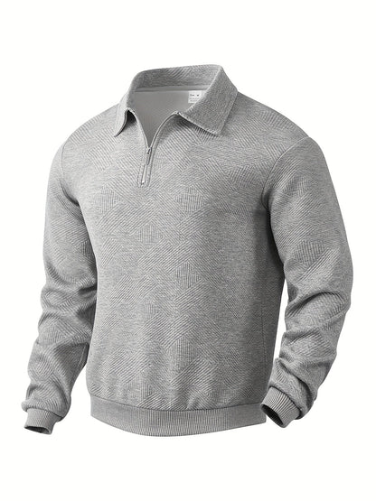 Warm Quarter Zip Sweater with Collar and Winter Pattern