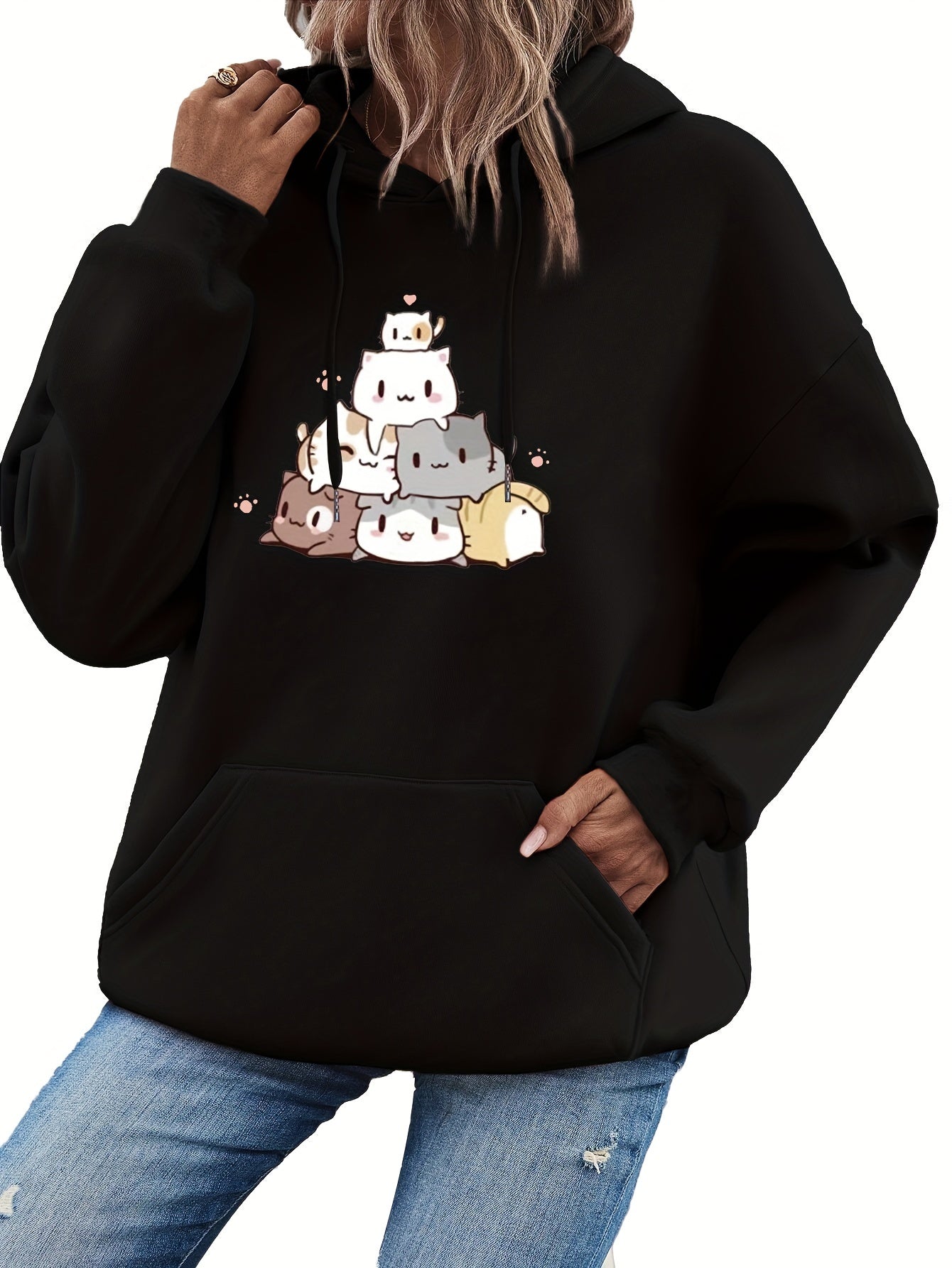 Warm Women's Cute Cat Hoodie Sweatshirt