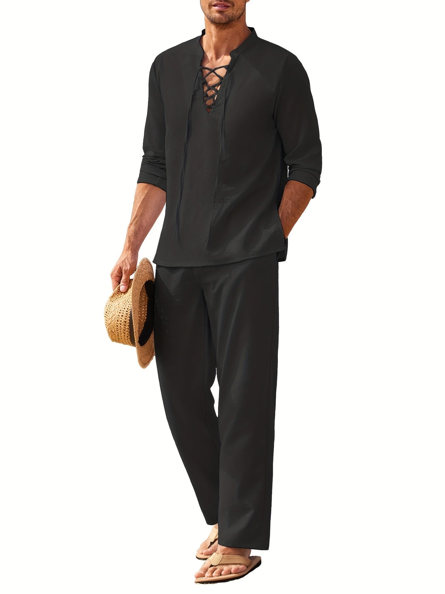 Casual Button Down Shirt and Comfort Pants Set