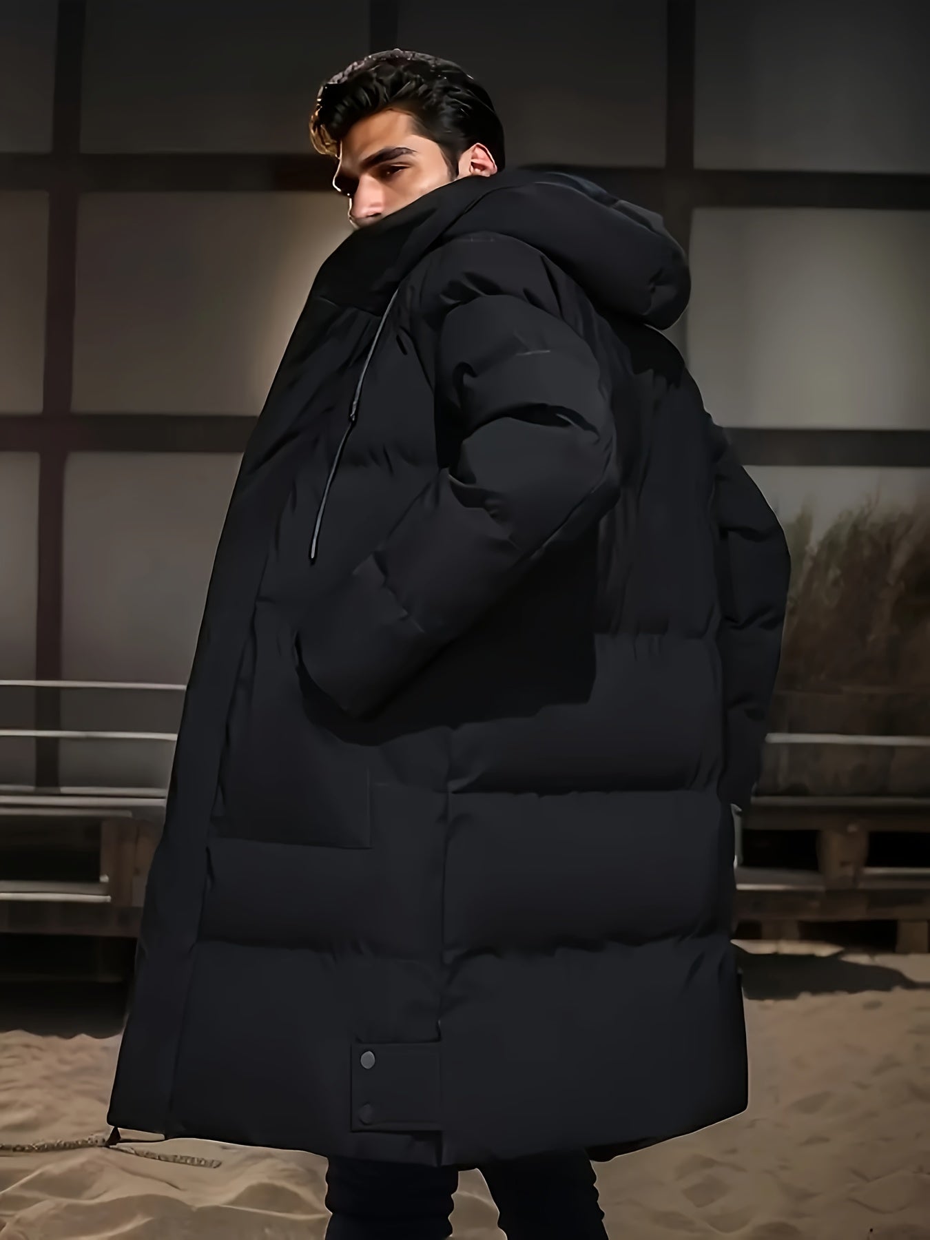 Warm Solid Puffer Parka Jacket for Men