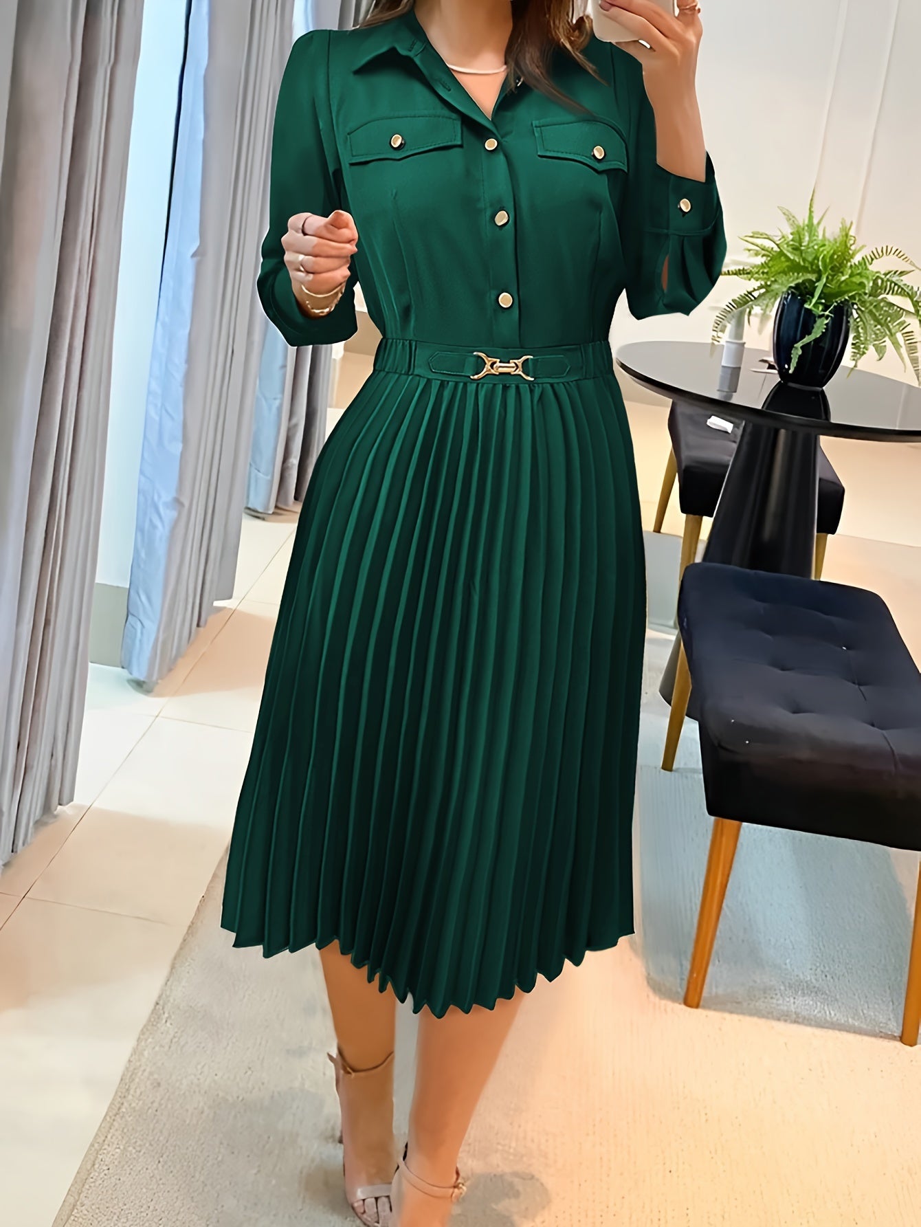 Elegant Long Sleeve Pleated Evening Dress for Women