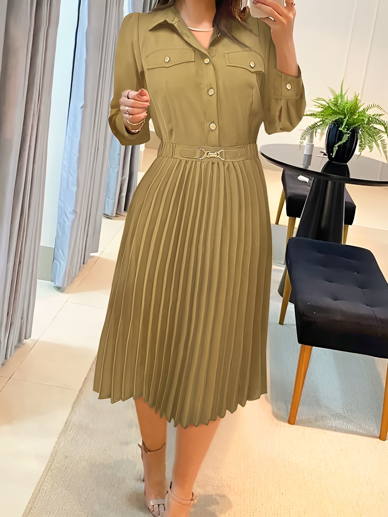 Elegant Long Sleeve Pleated Evening Dress for Women