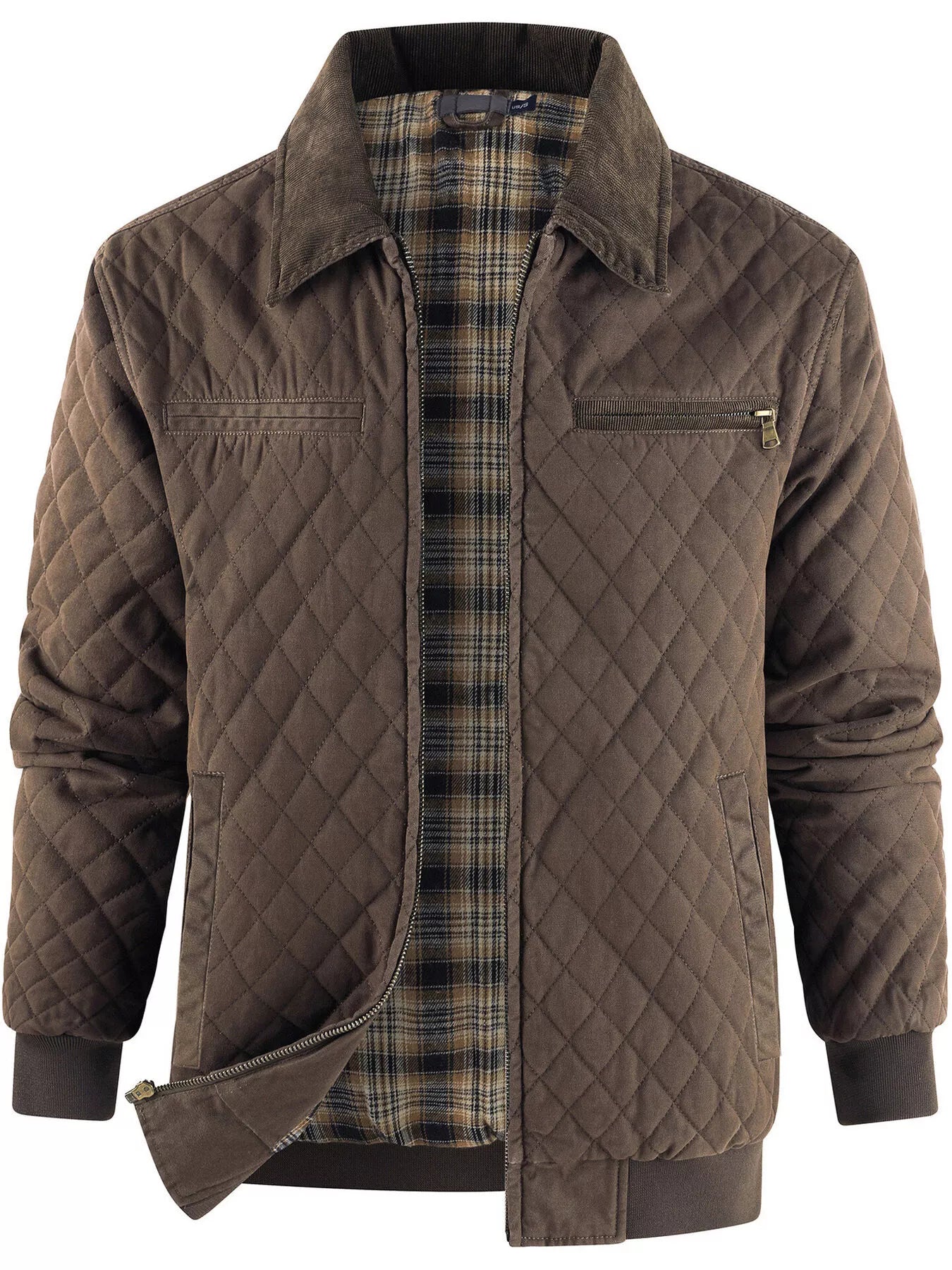 Warm Plaid Lined Men's Quilted Jacket