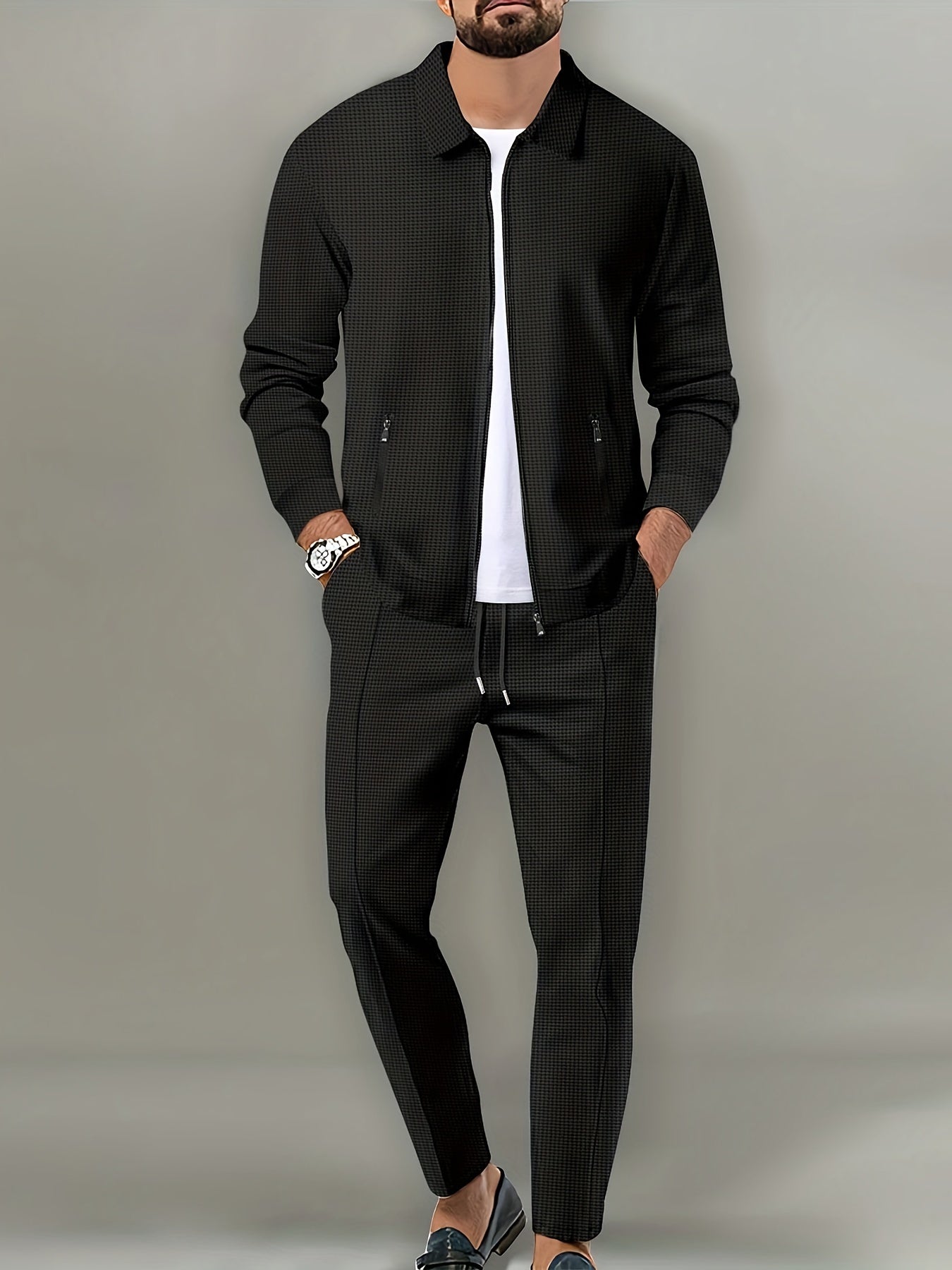 Comfortable Mens Full Zip Tracksuit Set with Collar