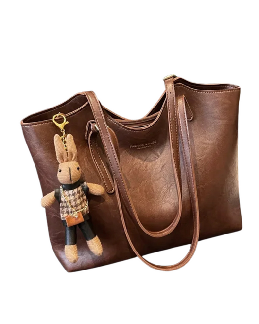 Emma Rustic Edge Tote - Spacious Vintage Handbag in Ecological Leather with Decorative Fob