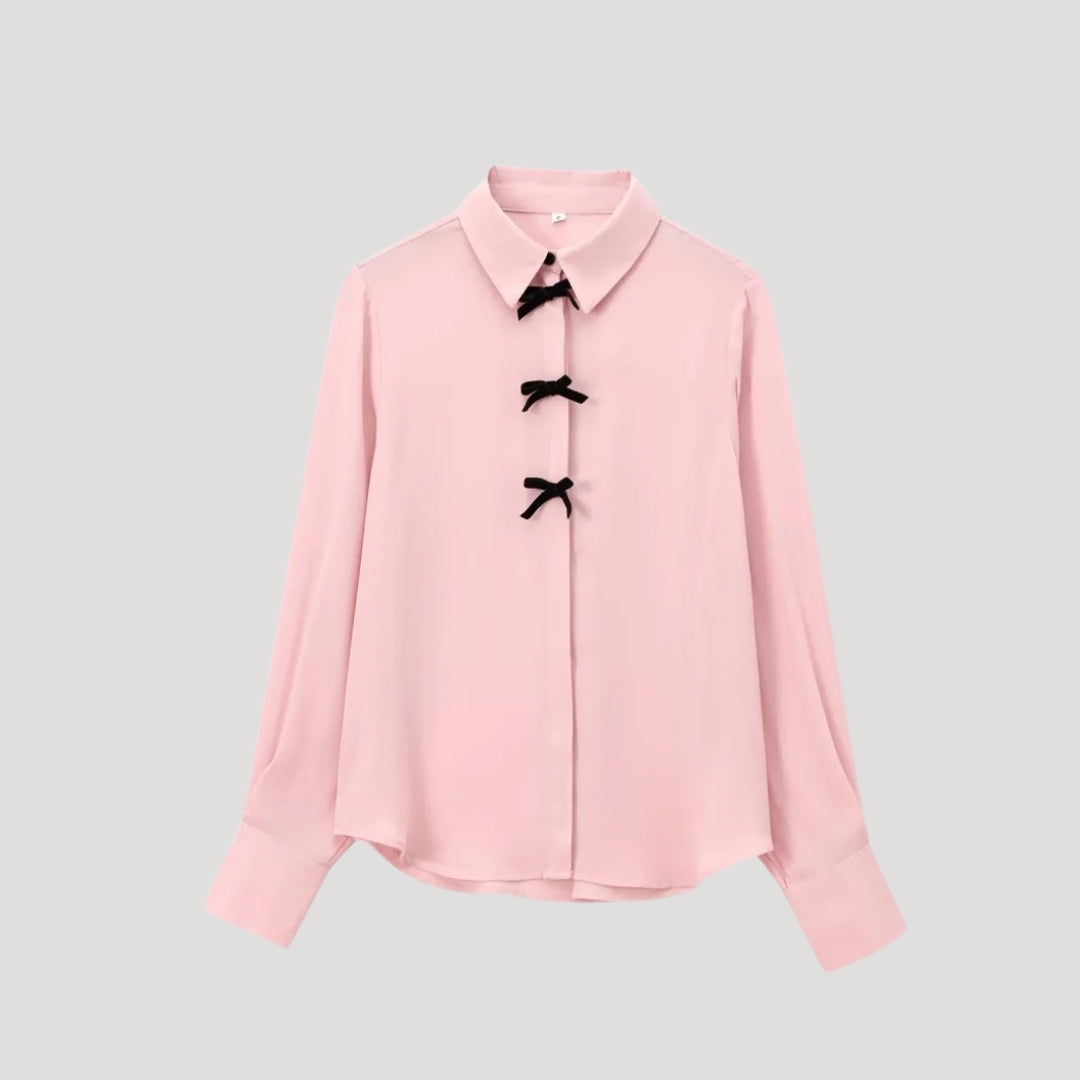 Feminine Spot Ruffle Blouse - Long Sleeve Silk Top