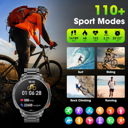 Military Smart Watch for Men with 1.85' HD Screen and Flashlight