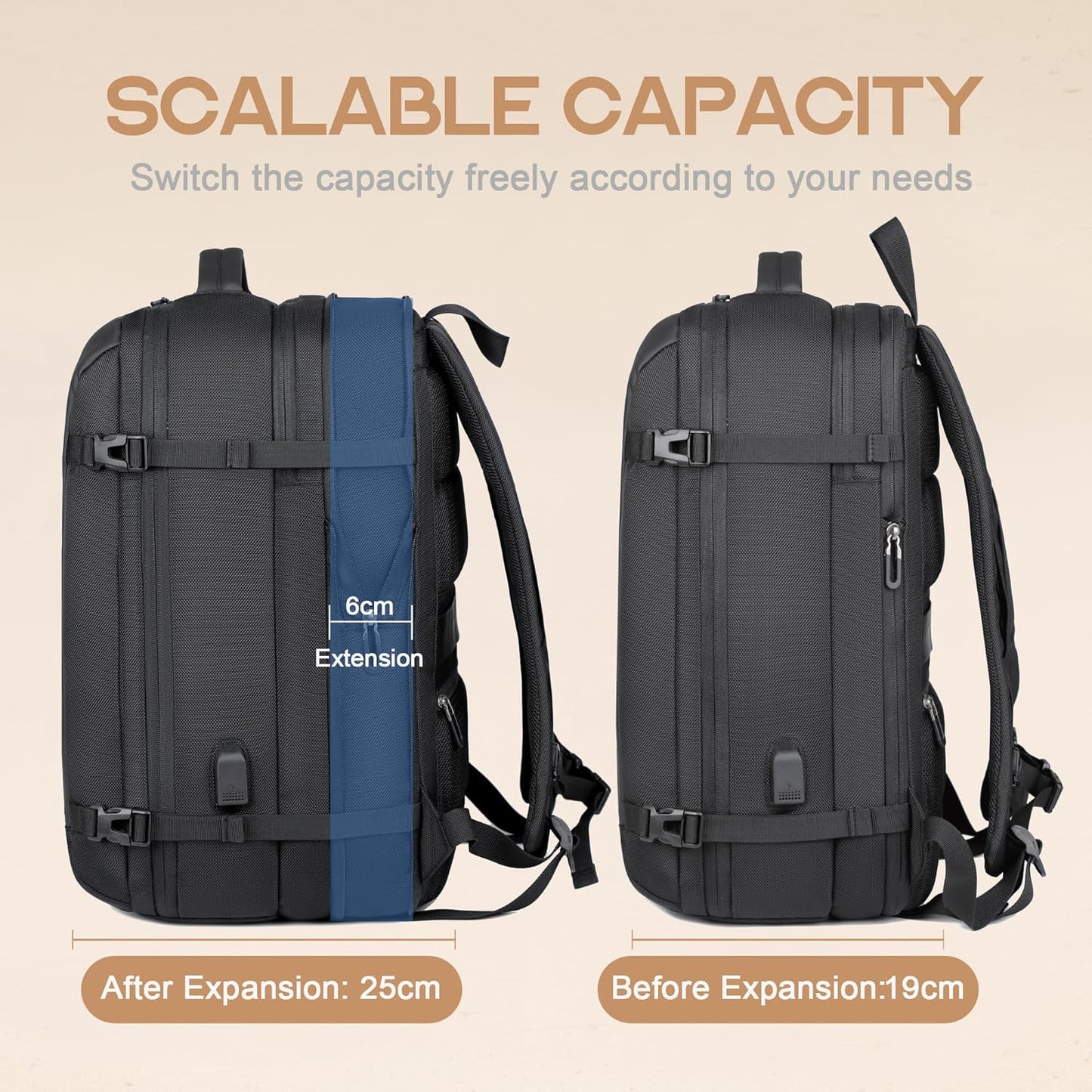 40L Expandable Waterproof Travel Backpack with USB Port & 17” Laptop Sleeve – AirVoyage (Buy 1, Take 1 FREE Promo)