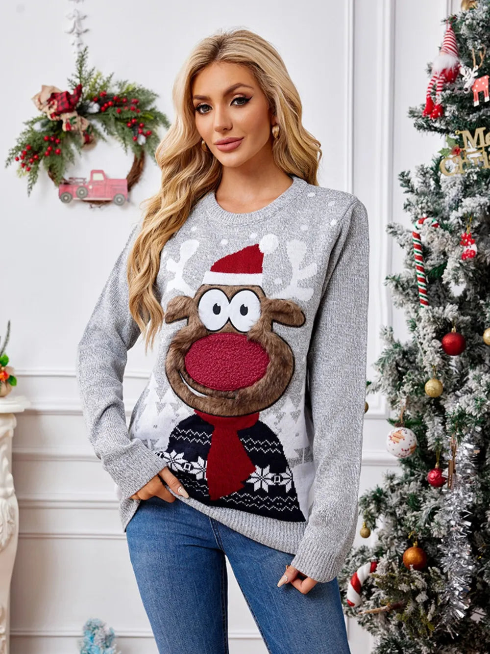 Cozy Christmas Crew Neck Long Sleeve Sweater - BritishElegance