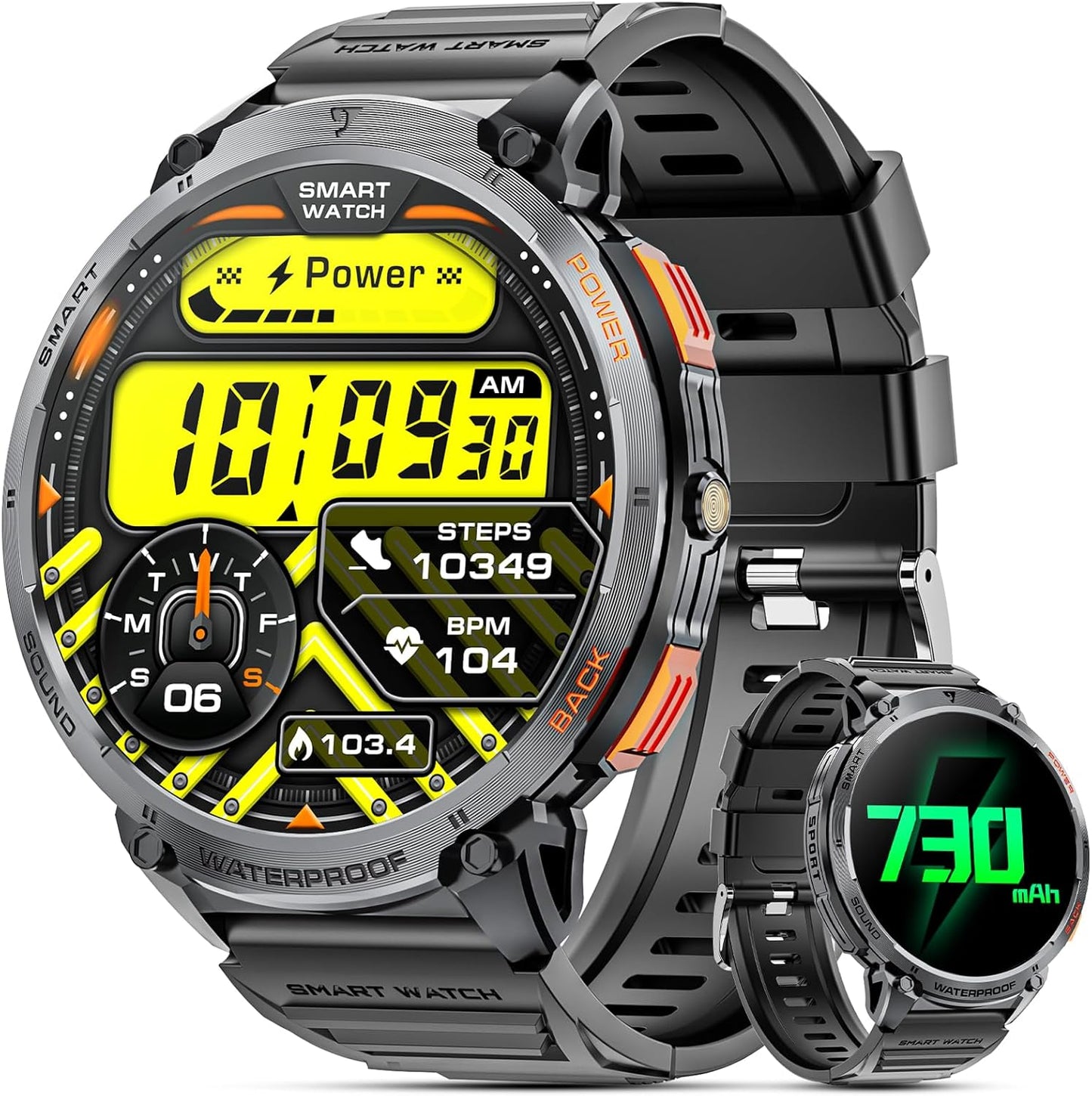 Military Smart Watch for Men with 1.85' HD Screen and Flashlight