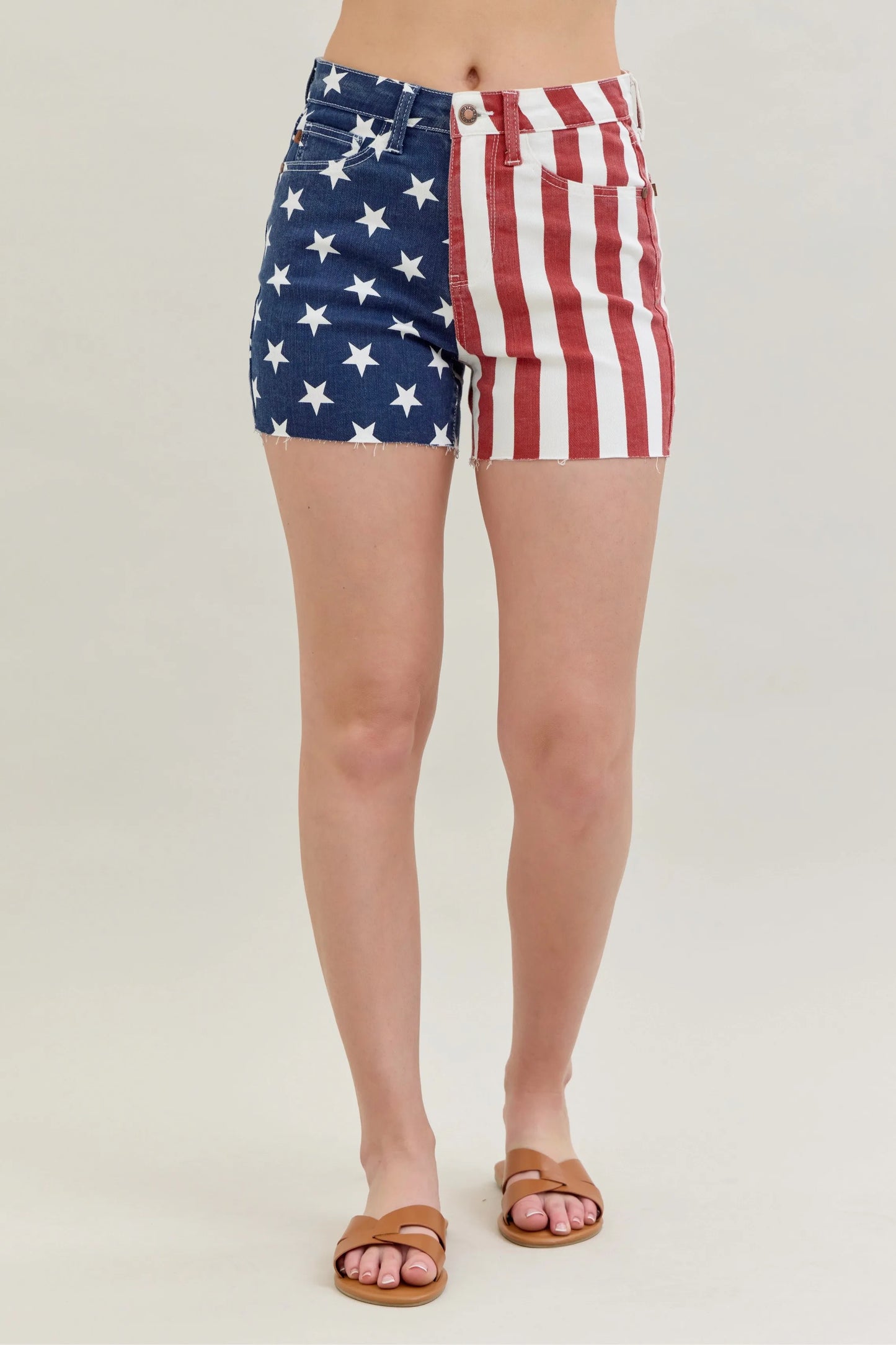 Classic American Flag High Waisted Distressed Denim Shorts - BritishElegance