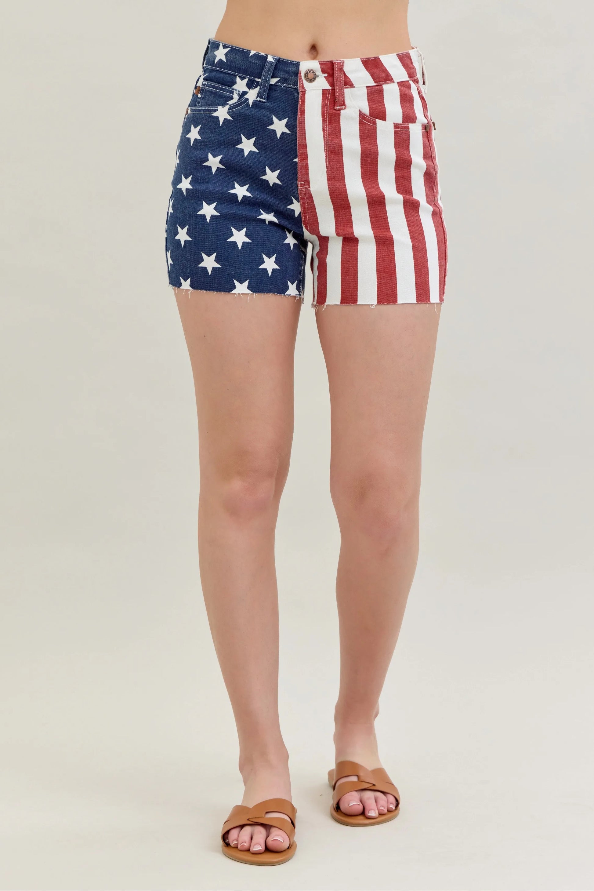 Classic American Flag High Waisted Distressed Denim Shorts - BritishElegance