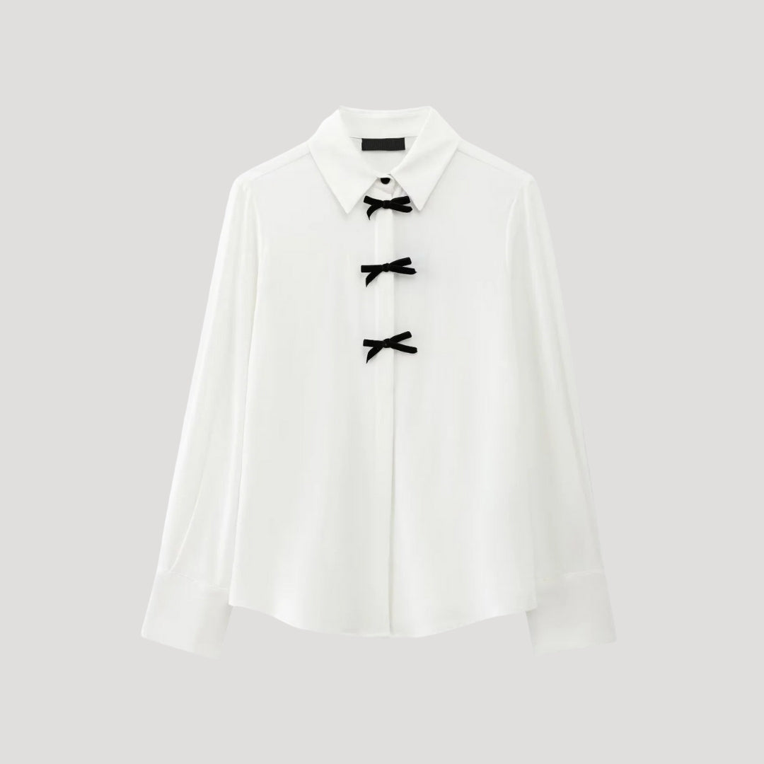 Feminine Spot Ruffle Blouse - Long Sleeve Silk Top