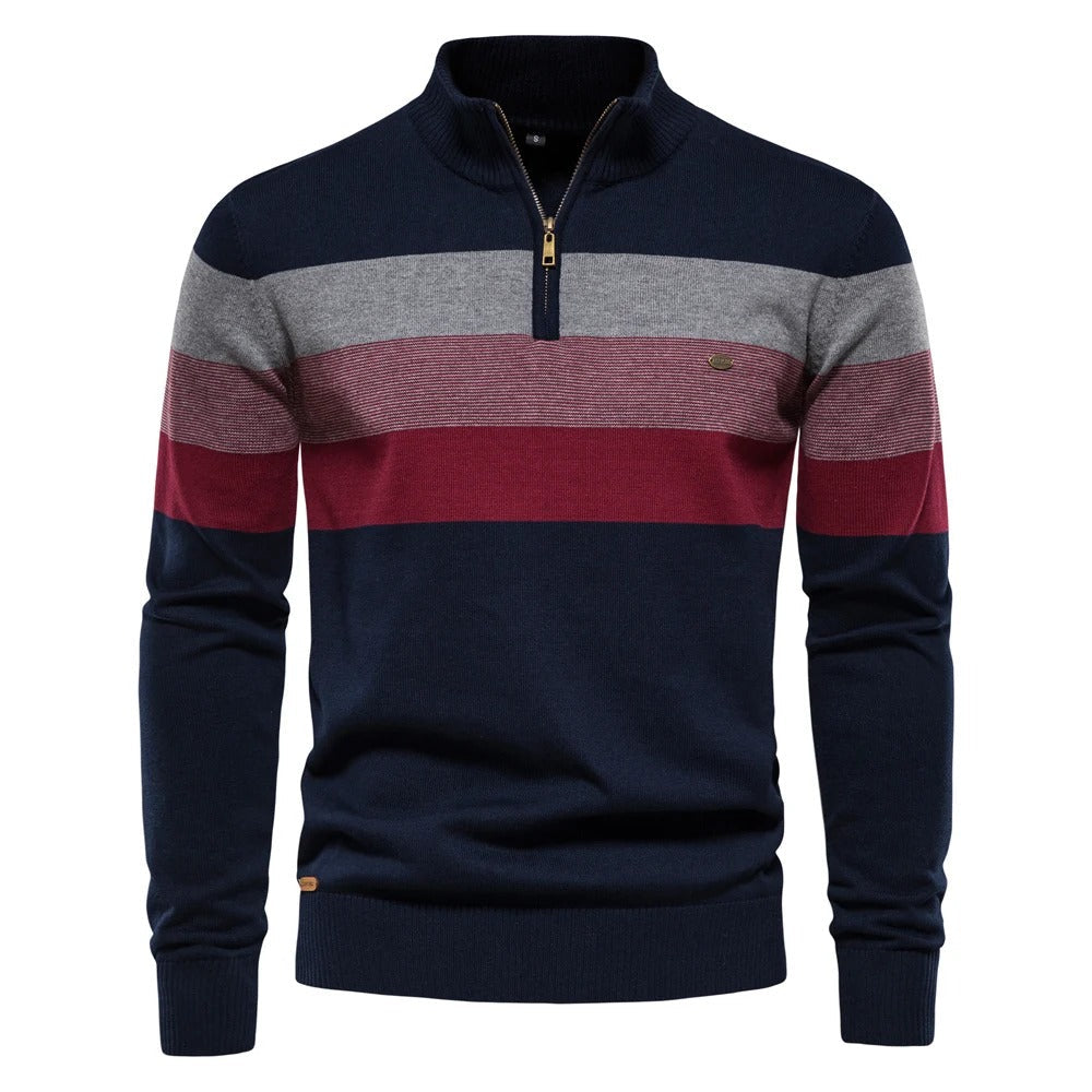 Classic Zip Up Stripe Sweater - BritishElegance