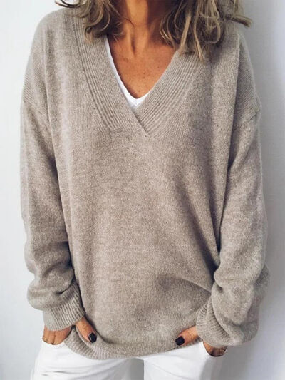 Women's Chic Relaxed Fit V Neck Sweater - BritishElegance