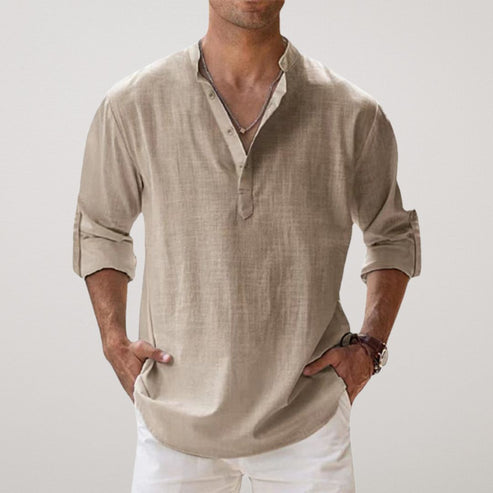 Classic Casual Linen Henley Shirt - BritishElegance