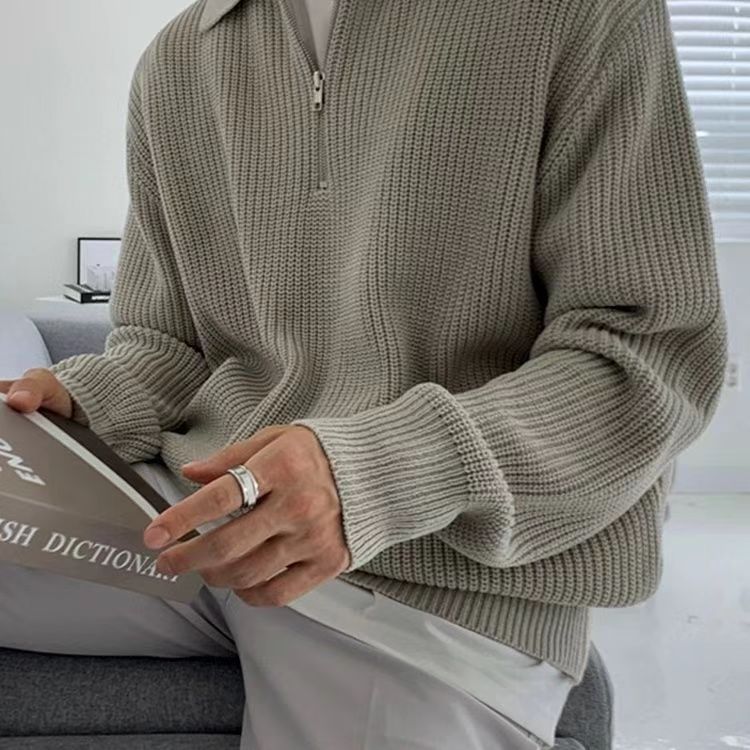 Men's Casual Textured Zip Sweater
