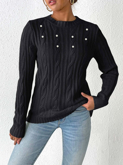 Warm Women's Cable Knit Sweater with Thick Cuffs