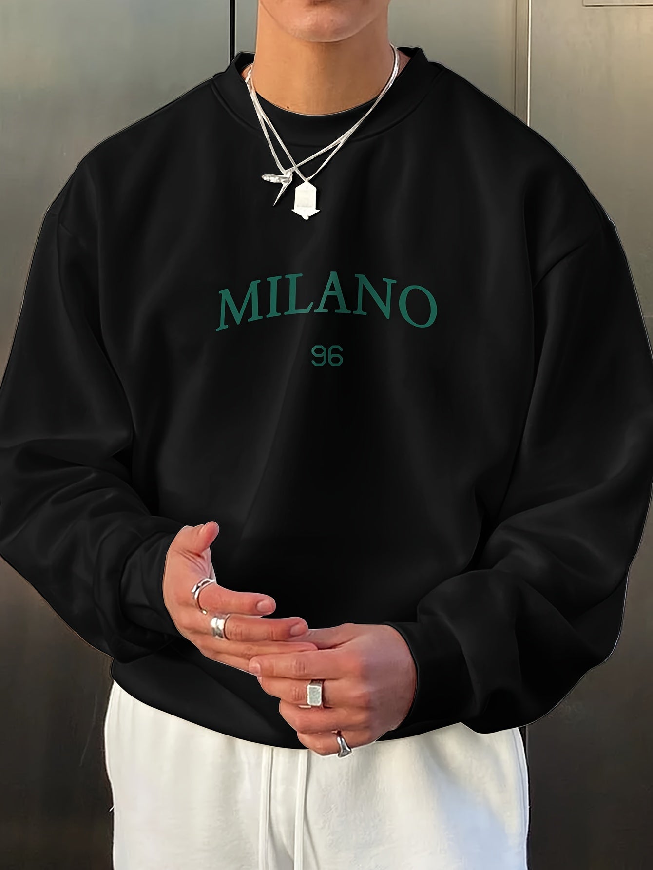 Relaxed Fit Mens Sweatshirt with Milano Graphic Print