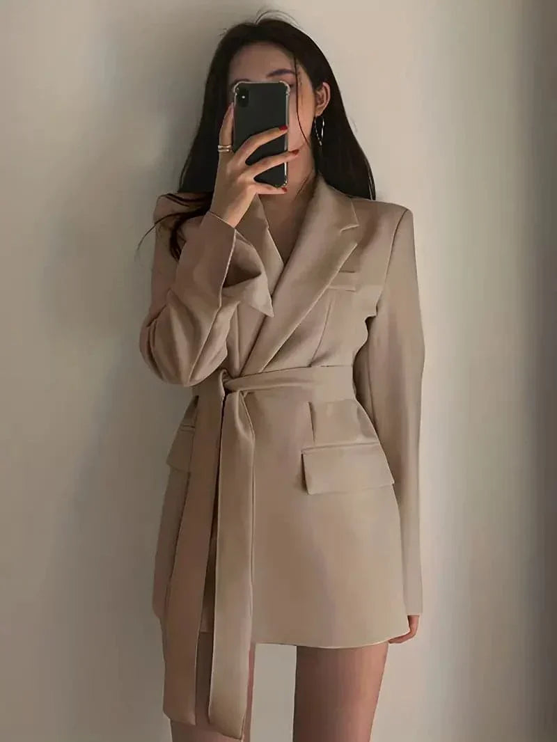 Relaxed Fit Blazer Dress for Women with Waist Belt